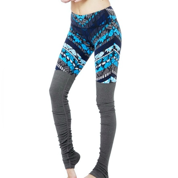 ALO Yoga Mid-Rise Goddess Ribbed Leggings Blue and Gray Size Medium - Picture 7 of 7